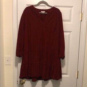 Time and Tru Burgundy V-Neck corduroy style dress
